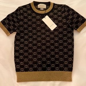 GUCCI GG Cotton lamé short sleeve sweater